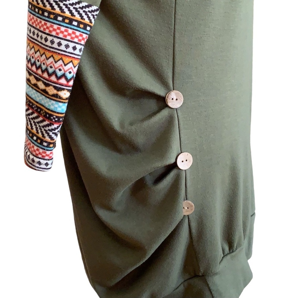 Oyamiki, casual long sleeve, Aztec cuff top, Olive Green size Large - Picture 4 of 5